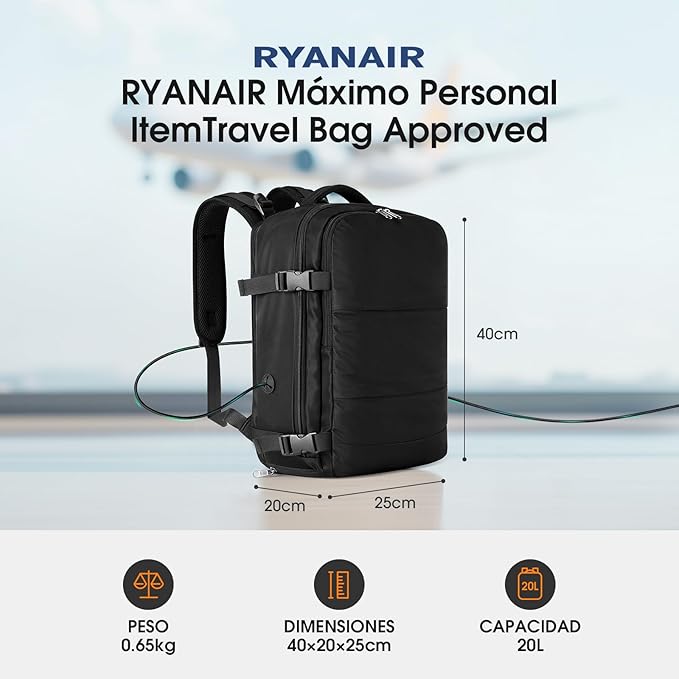 Mochilas de viaje para avion espaciosa